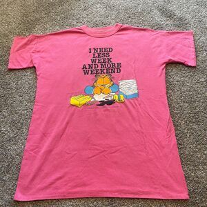 VTG 90’s Flints Sleepwear Garfield Women's Pink OSFA Joke Shirt Single Stitch